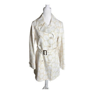 Merona Cream and White Polka Dot Trench Coat‎ Size Medium